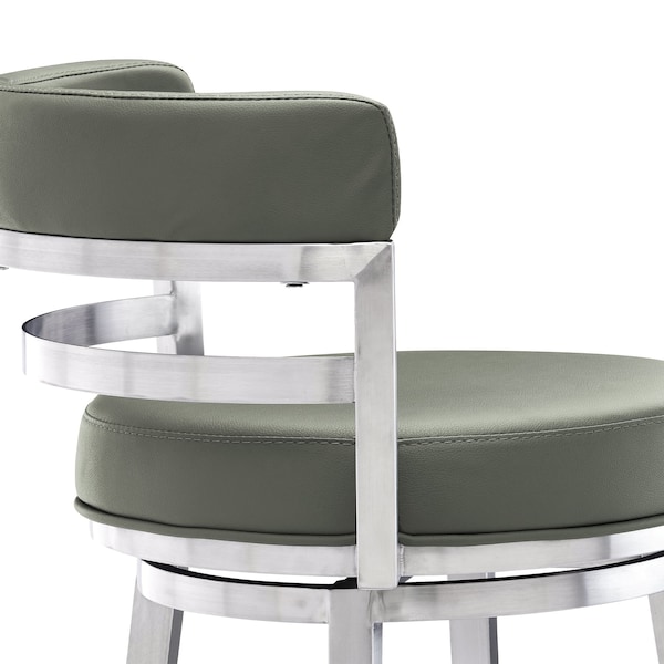 Armen Living Titana 26" Counter Height Swivel Gray Faux Leather and Brushed Stainless Steel Bar Stool - 840254335073