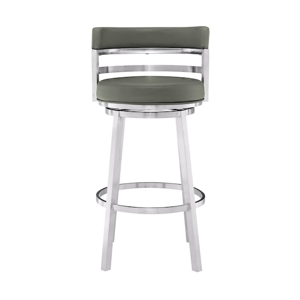 Armen Living Titana 26" Counter Height Swivel Gray Faux Leather and Brushed Stainless Steel Bar Stool - 840254335073