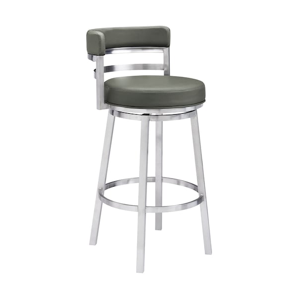 Armen Living Titana 26" Counter Height Swivel Gray Faux Leather and Brushed Stainless Steel Bar Stool - 840254335073