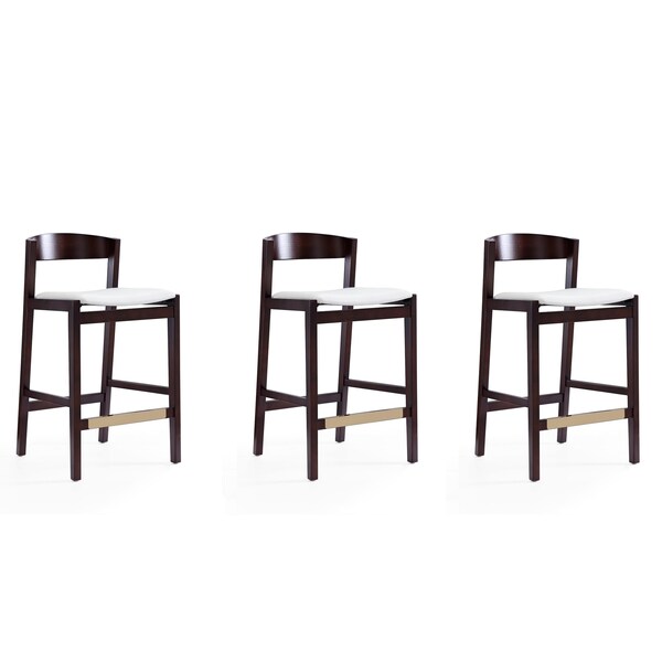 Manhattan Comfort Klismos Counter Stool in Ivory and Dark Walnut (Set of 3) - 3-CS007-IV