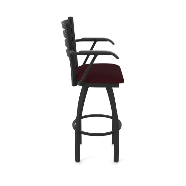 Holland Bar Stool Co Jackie with Arms 25 in. Swivel Counter Stool with Black Wrinkle Finish and Canter Bordeaux Seat - 415