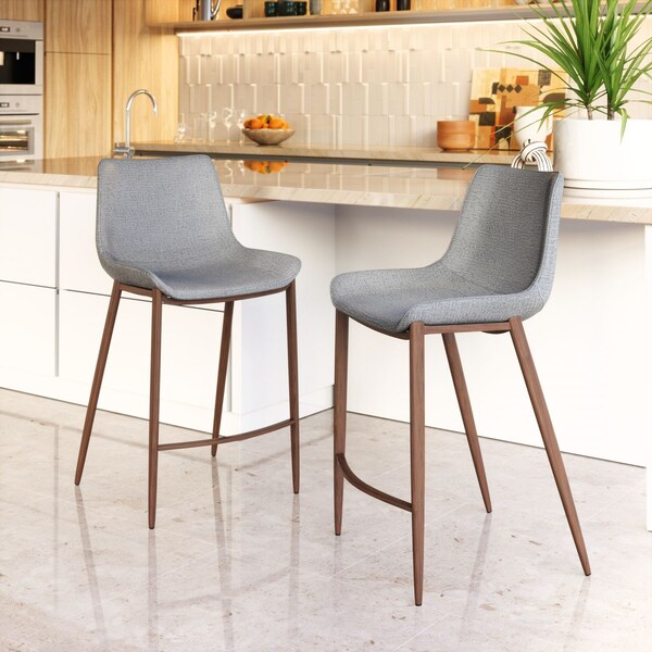 Zuo Modern Magnus Counter Stool Set Of 2 Slate Gray & Walnut - 109936