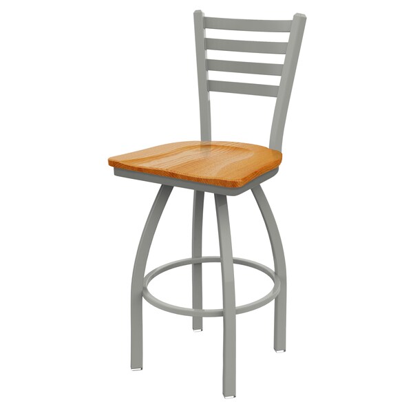Holland Bar Stool Co 25" Swivel Counter Stool, Nickel Finish, Med Oak Seat - 41025ANMEDOAK