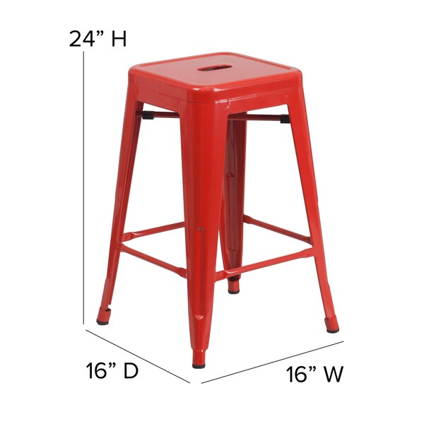 Flash Furniture 24" High Backless Red Metal Counter Height Stool - CH-31320-24-RED-GG