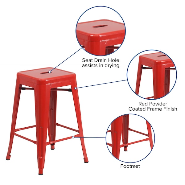 Flash Furniture 24" High Backless Red Metal Counter Height Stool - CH-31320-24-RED-GG