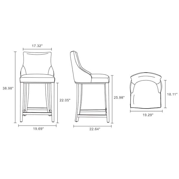 Manhattan Comfort Shubert Counter Stool in Light Grey - Set of 3 - 3-CS016-LG
