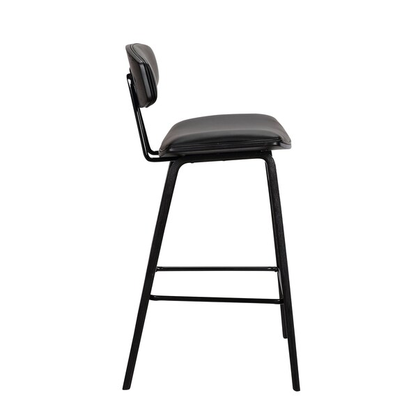Armen Living Fox 25.5" Counter Height Black Faux Leather and Black Wood Mid-Century Modern Bar Stool - LCFOBABLBL26