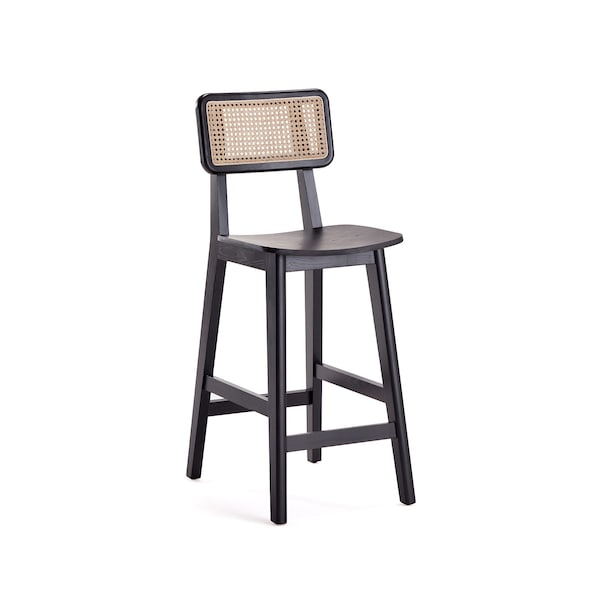 Manhattan Comfort Versailles Counter Stool in Black and Natural Cane - CSCA01-BK