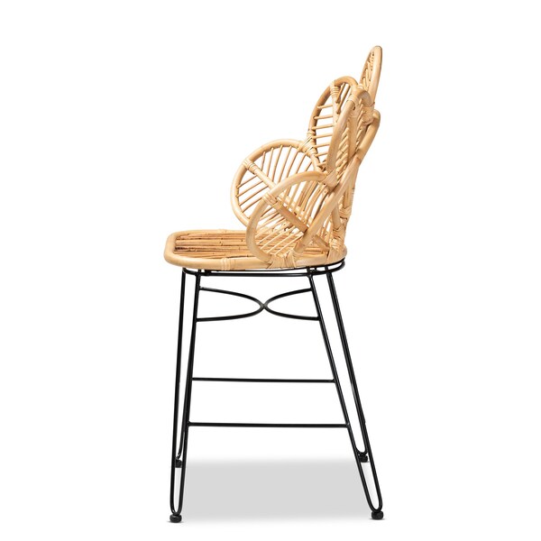 Baxton Studio Garan Modern Bohemian Natural Brown Rattan and Black Metal Counter Stool - 212-12810-ZORO