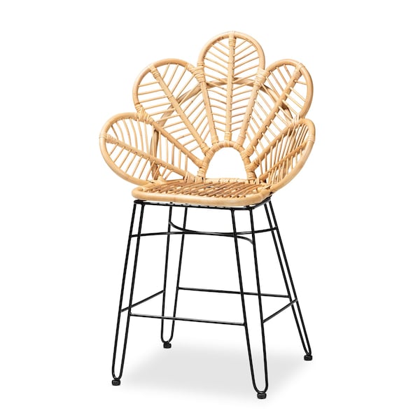 Baxton Studio Garan Modern Bohemian Natural Brown Rattan and Black Metal Counter Stool - 212-12810-ZORO