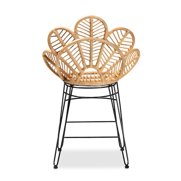 Baxton Studio Garan Modern Bohemian Natural Brown Rattan and Black Metal Counter Stool - 212-12810-ZORO
