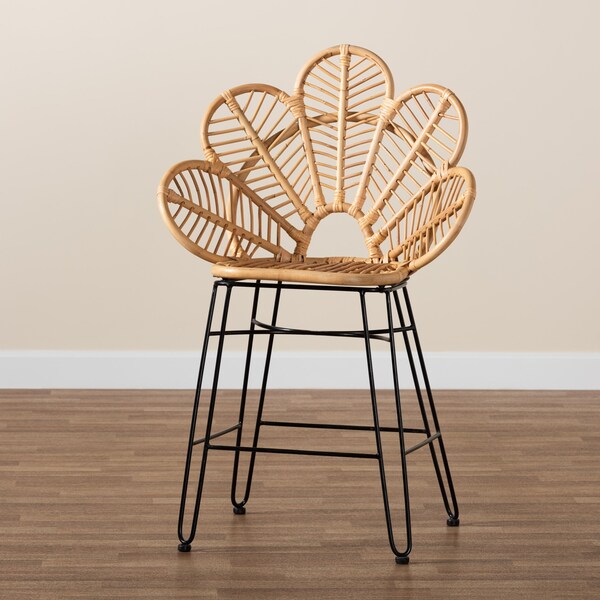 Baxton Studio Garan Modern Bohemian Natural Brown Rattan and Black Metal Counter Stool - 212-12810-ZORO