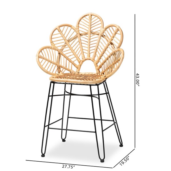 Baxton Studio Garan Modern Bohemian Natural Brown Rattan and Black Metal Counter Stool - 212-12810-ZORO