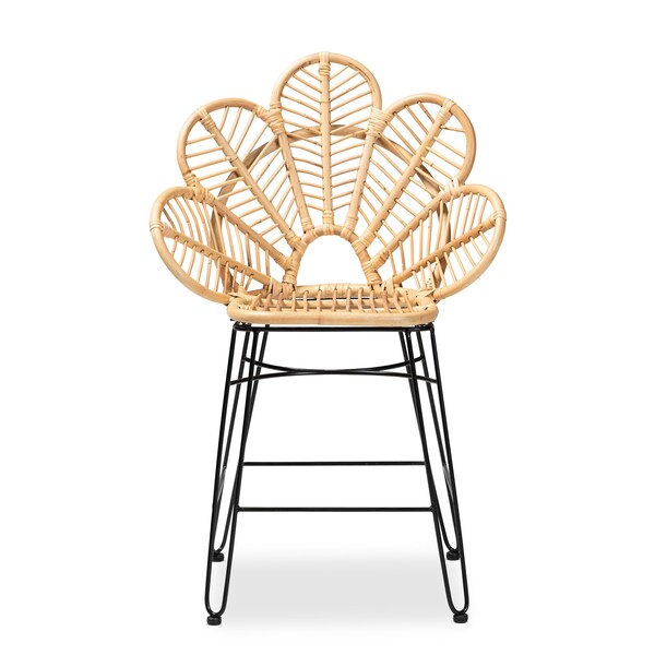 Baxton Studio Garan Modern Bohemian Natural Brown Rattan and Black Metal Counter Stool - 212-12810-ZORO