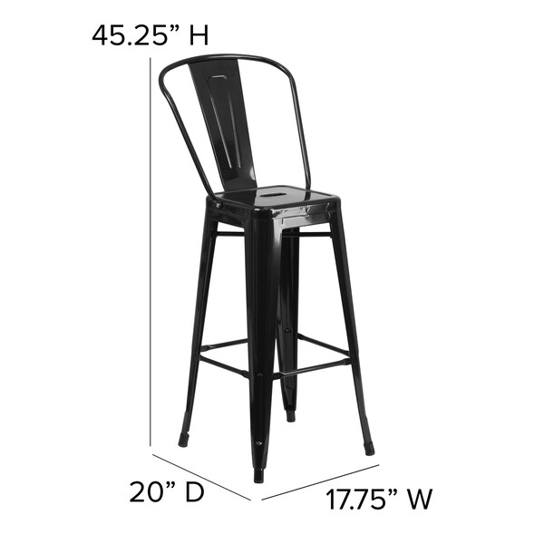 Flash Furniture 30" Black Metal Counter Stool-Black Poly Seat - CH-31320-30GB-BK-PL2B-GG