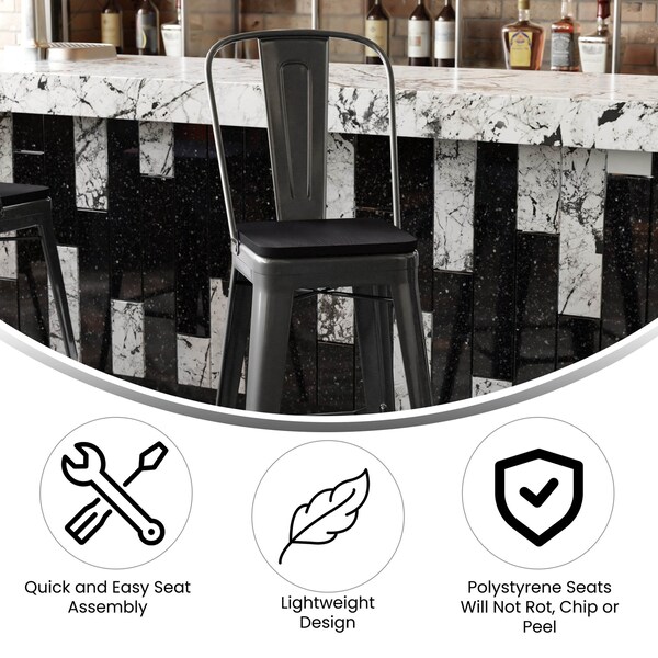 Flash Furniture 30" Black Metal Counter Stool-Black Poly Seat - CH-31320-30GB-BK-PL2B-GG