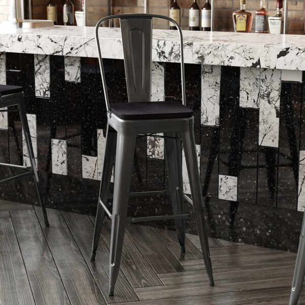 Flash Furniture 30" Black Metal Counter Stool-Black Poly Seat - CH-31320-30GB-BK-PL2B-GG