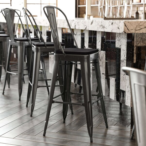 Flash Furniture 30" Black Metal Counter Stool-Black Poly Seat - CH-31320-30GB-BK-PL2B-GG