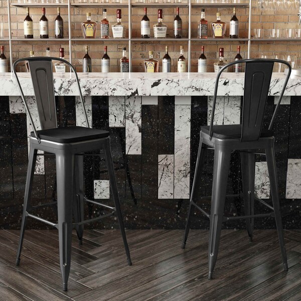 Flash Furniture 30" Black Metal Counter Stool-Black Poly Seat - CH-31320-30GB-BK-PL2B-GG