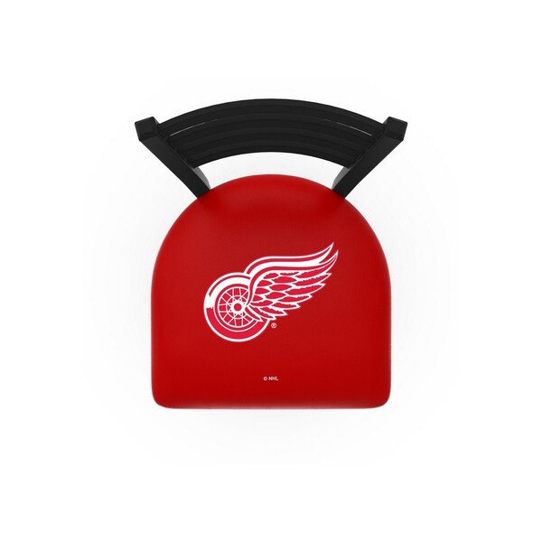 Holland Bar Stool Co 25" Blk Wrinkle Detroit Red Wings Stationary Counter Stool, Ladder Back - L00425DETRED