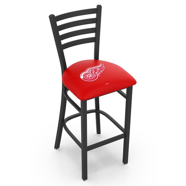 Holland Bar Stool Co 25" Blk Wrinkle Detroit Red Wings Stationary Counter Stool, Ladder Back - L00425DETRED