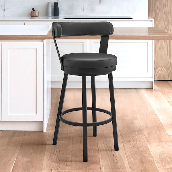 Armen Living Bryant 26" Counter Height Swivel Bar Stool in Black Finish and Black Faux Leather - LCBYBABLBL26