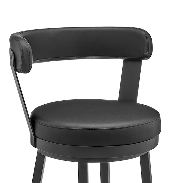 Armen Living Bryant 26" Counter Height Swivel Bar Stool in Black Finish and Black Faux Leather - LCBYBABLBL26