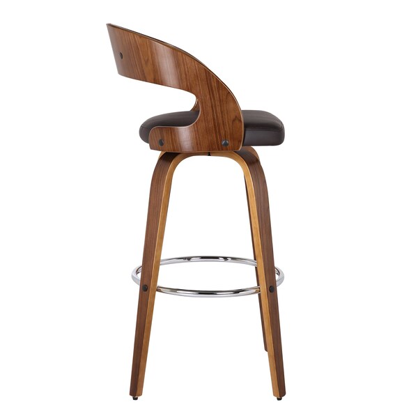 Armen Living Shelly 26" Counter Height Swivel Brown Faux Leather and Walnut Wood Bar Stool - LCSHBABRWA26