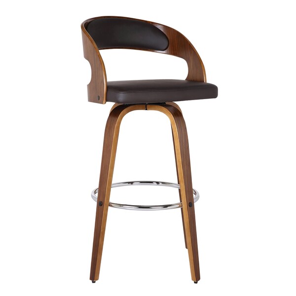 Armen Living Shelly 26" Counter Height Swivel Brown Faux Leather and Walnut Wood Bar Stool - LCSHBABRWA26