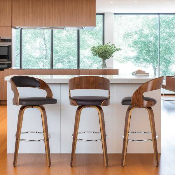 Armen Living Shelly 26" Counter Height Swivel Brown Faux Leather and Walnut Wood Bar Stool - LCSHBABRWA26