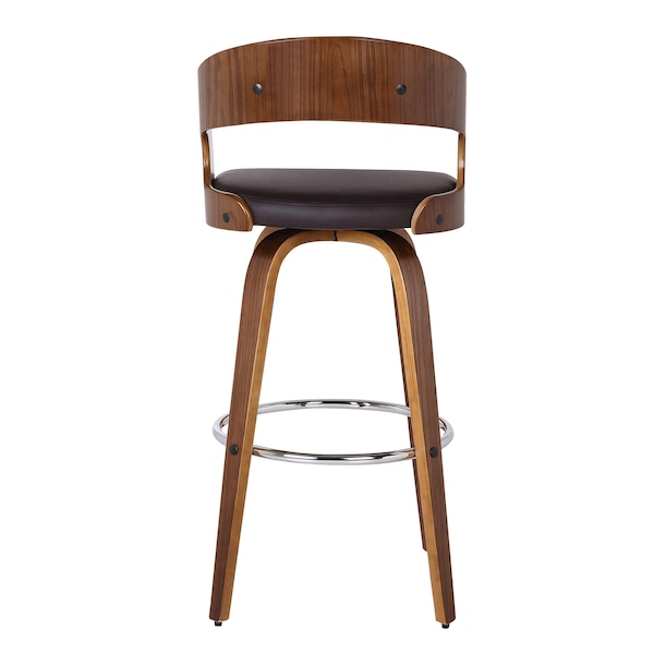 Armen Living Shelly 26" Counter Height Swivel Brown Faux Leather and Walnut Wood Bar Stool - LCSHBABRWA26