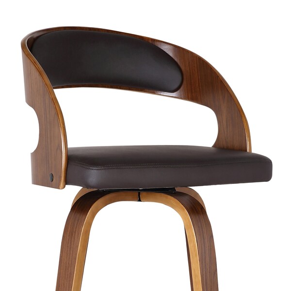 Armen Living Shelly 26" Counter Height Swivel Brown Faux Leather and Walnut Wood Bar Stool - LCSHBABRWA26