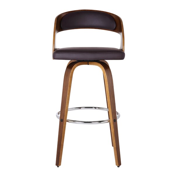 Armen Living Shelly 26" Counter Height Swivel Brown Faux Leather and Walnut Wood Bar Stool - LCSHBABRWA26