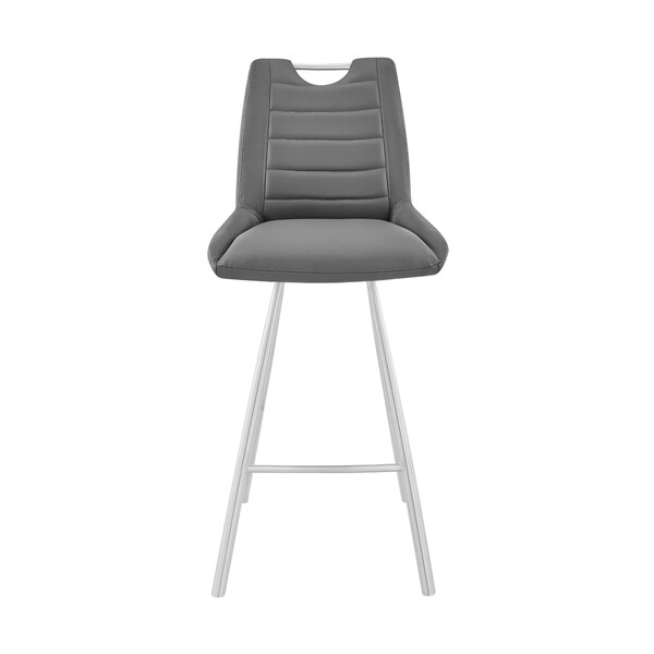 Armen Living Arizona 26" Counter Height Bar Stool in Charcoal Faux Leather and Brushed Stainless Steel Finish - LCAZBAGR26