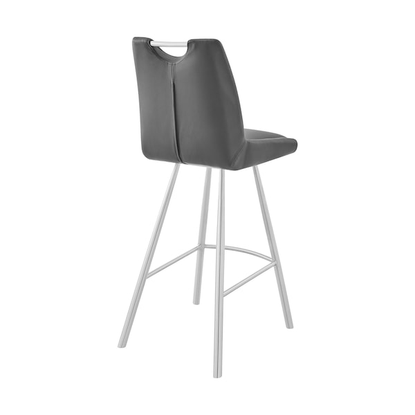 Armen Living Arizona 26" Counter Height Bar Stool in Charcoal Faux Leather and Brushed Stainless Steel Finish - LCAZBAGR26