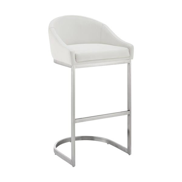 Armen Living Atherik Counter Stool in Brushed Stainless Steel with White Faux Leather - 840254335844