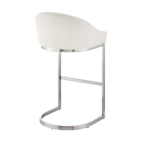 Armen Living Atherik Counter Stool in Brushed Stainless Steel with White Faux Leather - 840254335844