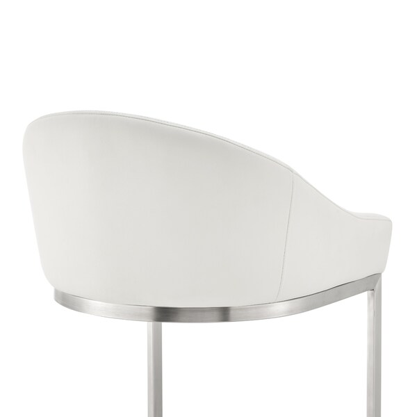 Armen Living Atherik Counter Stool in Brushed Stainless Steel with White Faux Leather - 840254335844