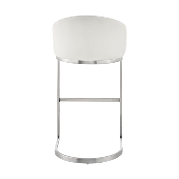 Armen Living Atherik Counter Stool in Brushed Stainless Steel with White Faux Leather - 840254335844