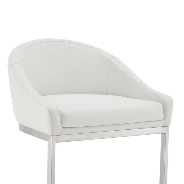 Armen Living Atherik Counter Stool in Brushed Stainless Steel with White Faux Leather - 840254335844