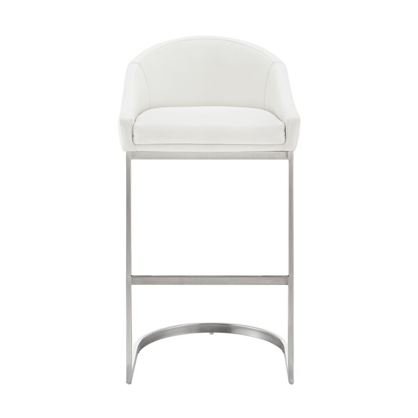Armen Living Atherik Counter Stool in Brushed Stainless Steel with White Faux Leather - 840254335844