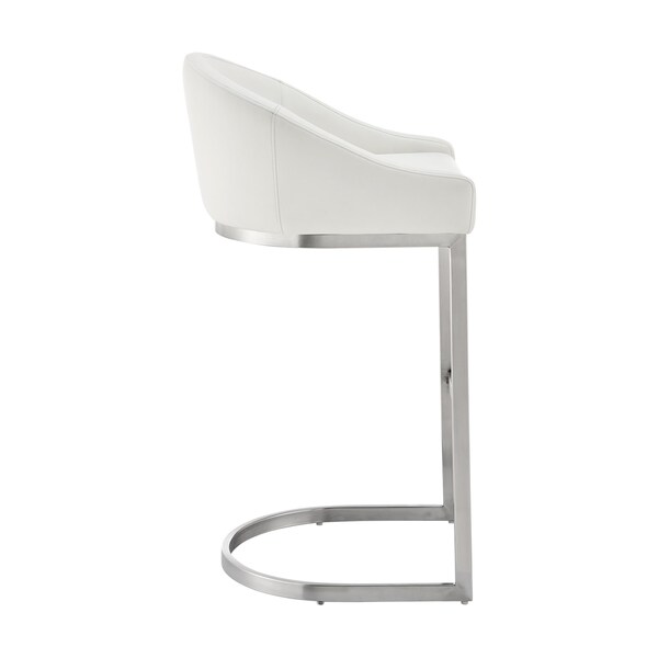Armen Living Atherik Counter Stool in Brushed Stainless Steel with White Faux Leather - 840254335844