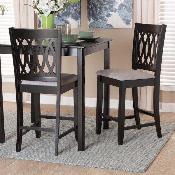 Baxton Studio Florencia Modern Grey Fabric and Espresso Brown Finished Wood 2-Piece Counter Stool Set - 231-2PC-13187-ZORO