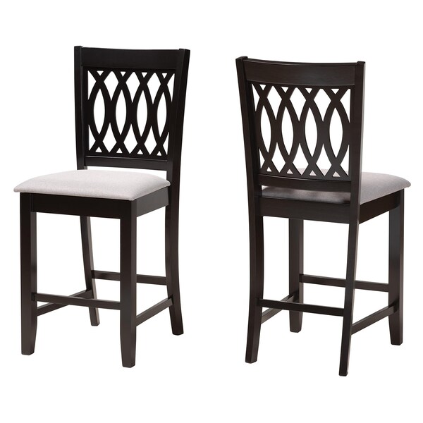 Baxton Studio Florencia Modern Grey Fabric and Espresso Brown Finished Wood 2-Piece Counter Stool Set - 231-2PC-13187-ZORO
