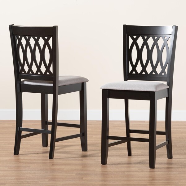 Baxton Studio Florencia Modern Grey Fabric and Espresso Brown Finished Wood 2-Piece Counter Stool Set - 231-2PC-13187-ZORO