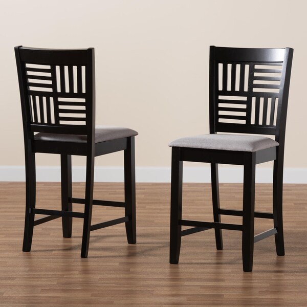 Baxton Studio Deanna Modern Grey Fabric and Dark Brown Finished Wood 2-Piece Counter Stool Set, PR - 232-2PC-13204-ZORO