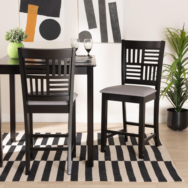Baxton Studio Deanna Modern Grey Fabric and Dark Brown Finished Wood 2-Piece Counter Stool Set, PR - 232-2PC-13204-ZORO