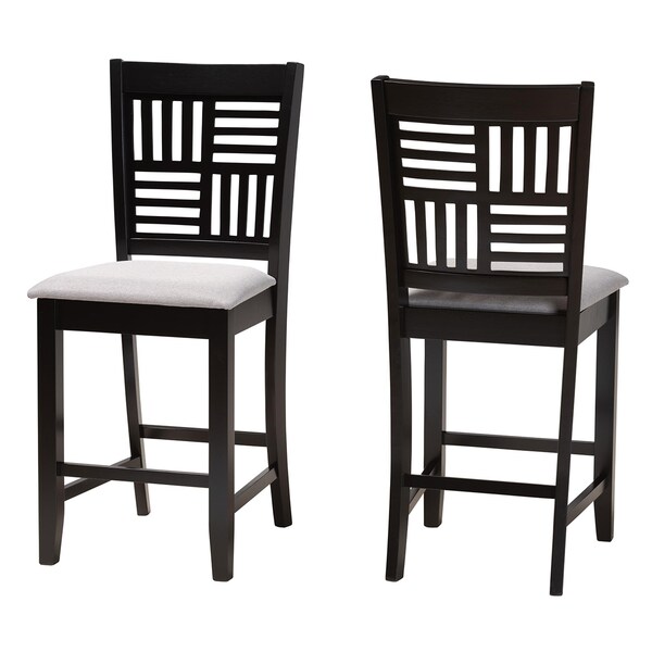 Baxton Studio Deanna Modern Grey Fabric and Dark Brown Finished Wood 2-Piece Counter Stool Set, PR - 232-2PC-13204-ZORO