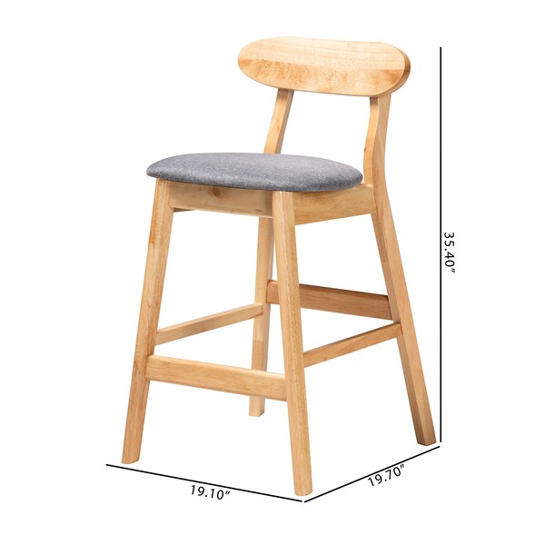 Baxton Studio Ulyana Mid-Century Modern Grey Fabric and Natural Brown Finished Wood 2-Piece Counter Stool Set, PR - 230-2PC-13197-ZORO