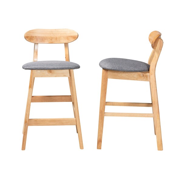 Baxton Studio Ulyana Mid-Century Modern Grey Fabric and Natural Brown Finished Wood 2-Piece Counter Stool Set, PR - 230-2PC-13197-ZORO